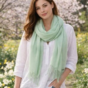 NWT Land's End Spring Green Fringe Scarf 76 X 24 Shawl Easter Rayon Lightweight
